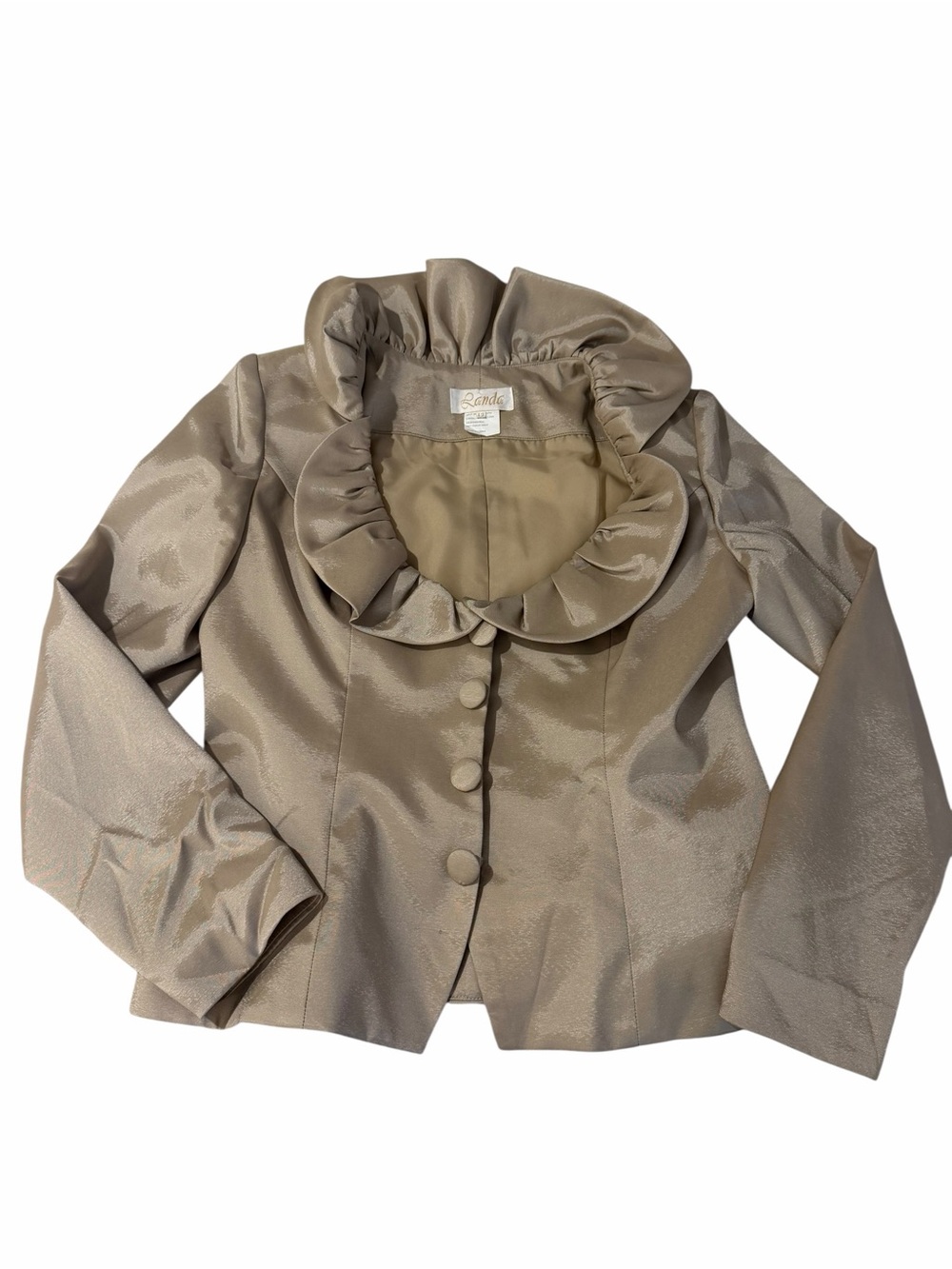 Landa Size 12 Champagne Metallic Ruffle Collar Formal Jacket